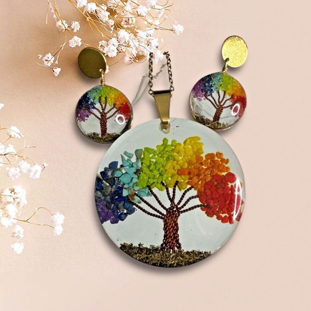 Resin Jewelry Set | Tree of Life Necklace & Earrings | Handmade in Colombia